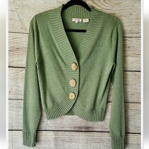 Twiggy Green Knit Cardigan with Wood Buttons Size Large
